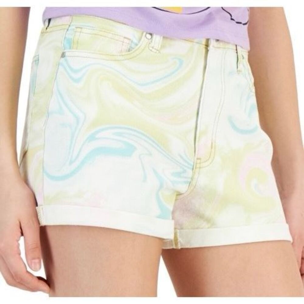 Tinseltown Juniors'‎ Printed Cuffed Mom Shorts - Marcle Swirl Size 1